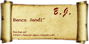 Bencs Jenő névjegykártya